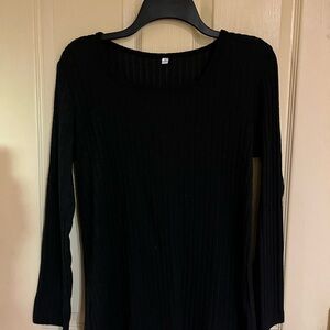 Elegant Black Ribbed Long Sleeve Top